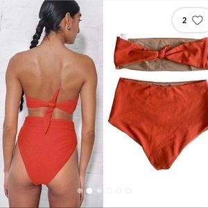 Mara Hoffman | S top; M bottom | High Waist Strapless Bandeau Bikini Set
